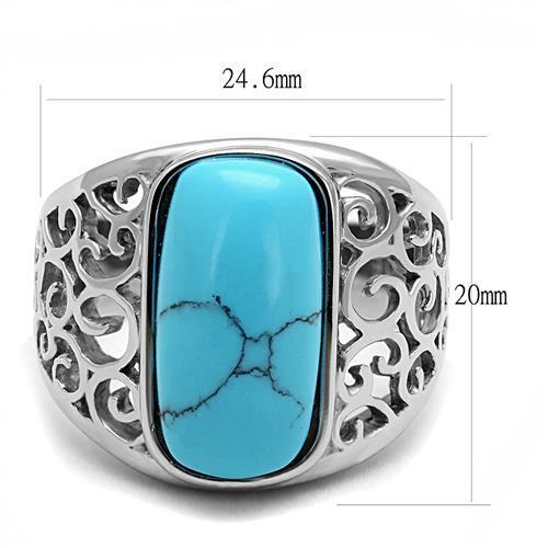 TK3043 - High polished (no plating) Stainless Steel Ring with Synthetic Turquoise in Sea Blue LuxuryLifeWay Online Store