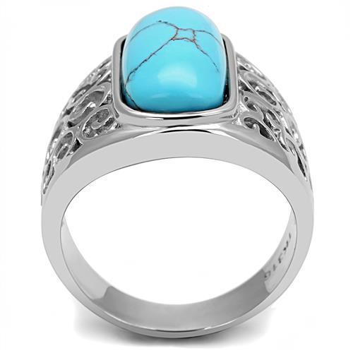 TK3043 - High polished (no plating) Stainless Steel Ring with Synthetic Turquoise in Sea Blue LuxuryLifeWay Online Store
