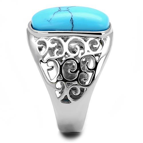TK3043 - High polished (no plating) Stainless Steel Ring with Synthetic Turquoise in Sea Blue LuxuryLifeWay Online Store