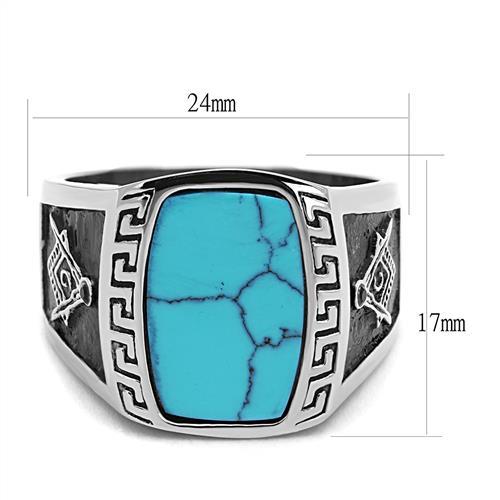 TK3044 - High polished (no plating) Stainless Steel Ring with Synthetic Turquoise in Sea Blue LuxuryLifeWay Online Store