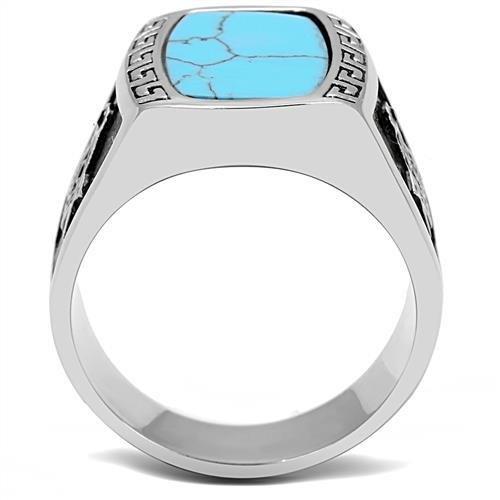 TK3044 - High polished (no plating) Stainless Steel Ring with Synthetic Turquoise in Sea Blue LuxuryLifeWay Online Store