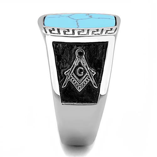TK3044 - High polished (no plating) Stainless Steel Ring with Synthetic Turquoise in Sea Blue LuxuryLifeWay Online Store