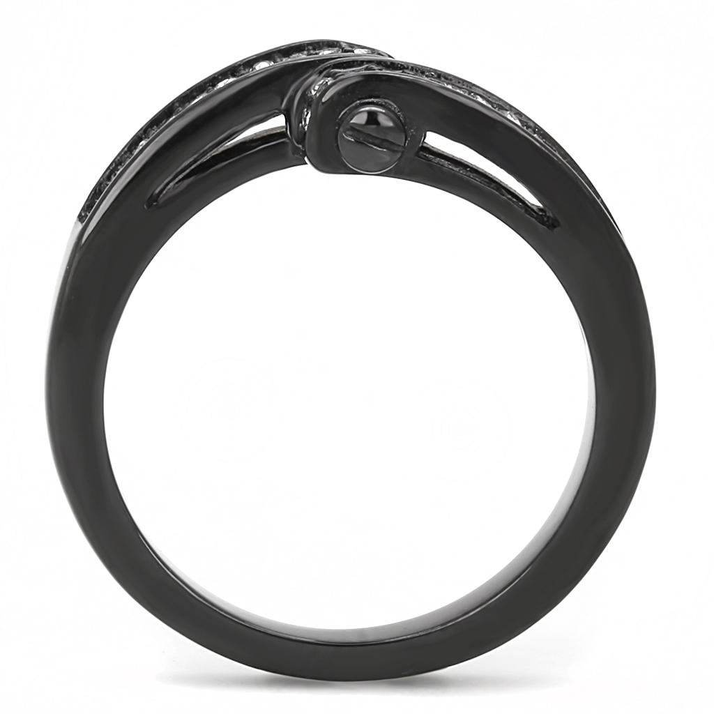 TK3049 - IP Black(Ion Plating) Stainless Steel Ring with Top Grade Crystal  in Clear LuxuryLifeWay Online Store