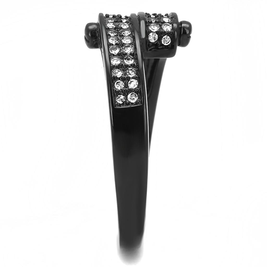 TK3049 - IP Black(Ion Plating) Stainless Steel Ring with Top Grade Crystal  in Clear LuxuryLifeWay Online Store