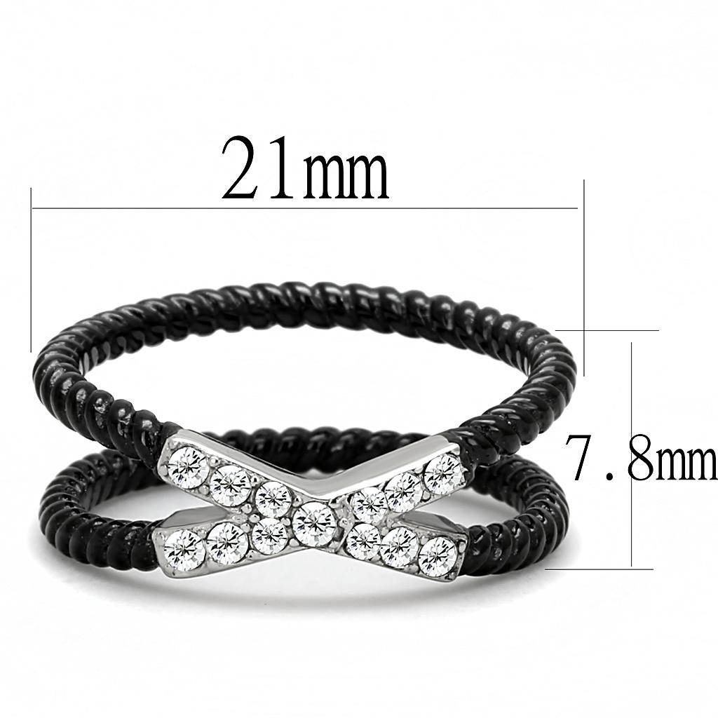 TK3053 - Two-Tone IP Black (Ion Plating) Stainless Steel Ring with Top Grade Crystal  in Clear LuxuryLifeWay Online Store
