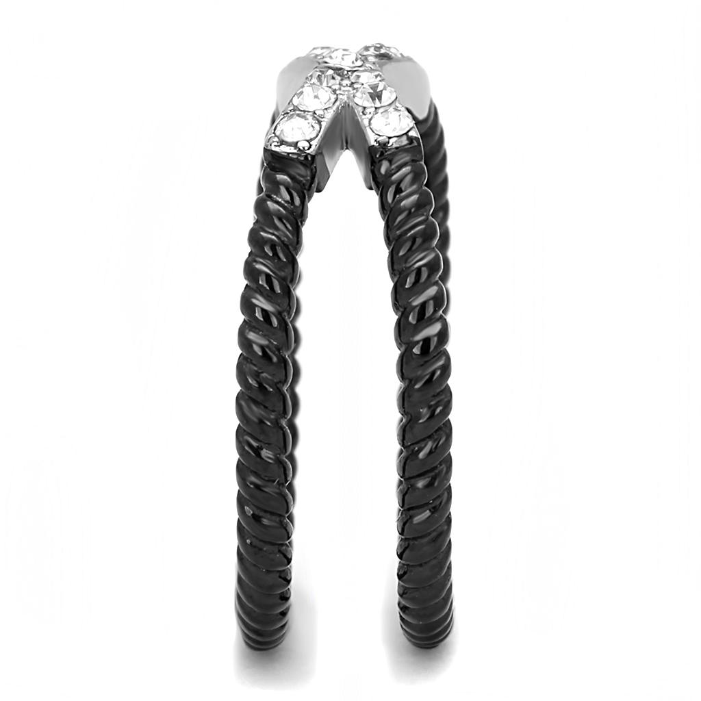 TK3053 - Two-Tone IP Black (Ion Plating) Stainless Steel Ring with Top Grade Crystal  in Clear LuxuryLifeWay Online Store