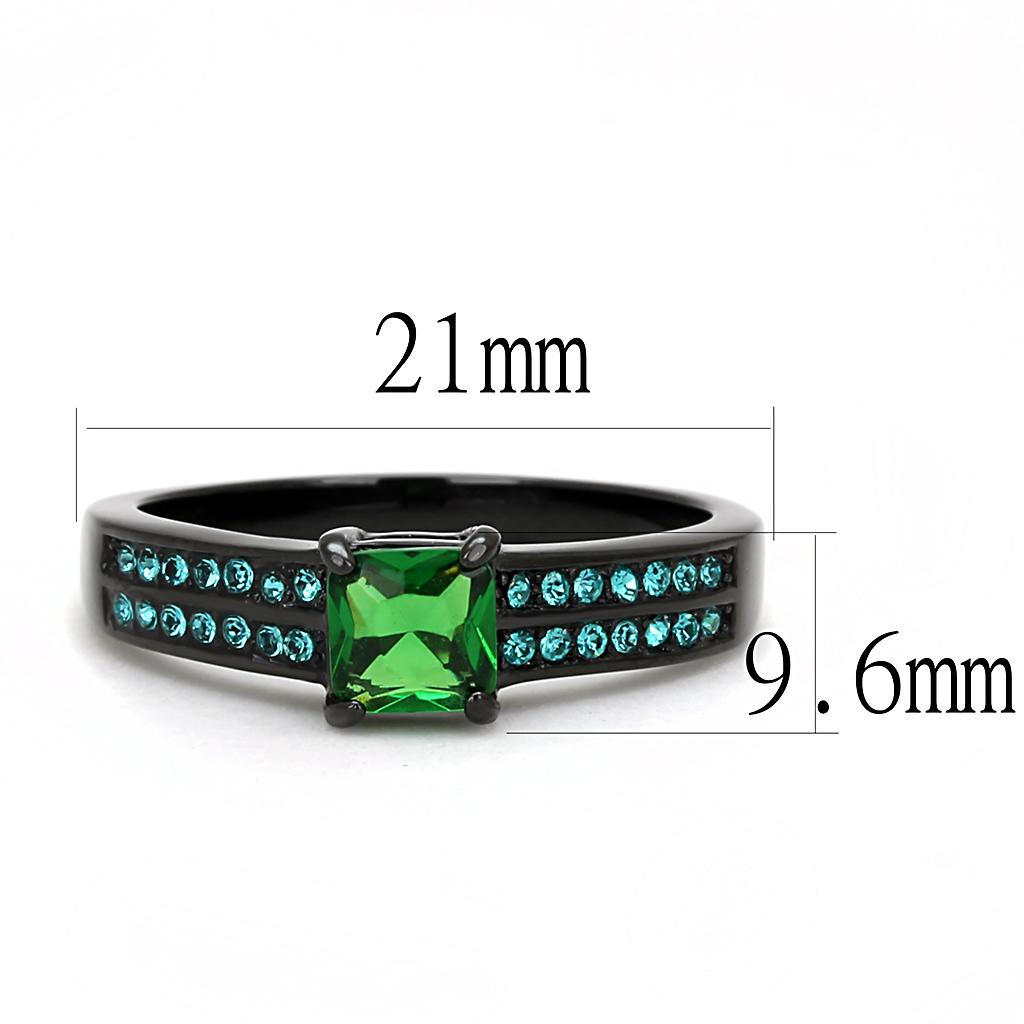 TK3064 - IP Black(Ion Plating) Stainless Steel Ring with Synthetic Synthetic Glass in Emerald LuxuryLifeWay Online Store