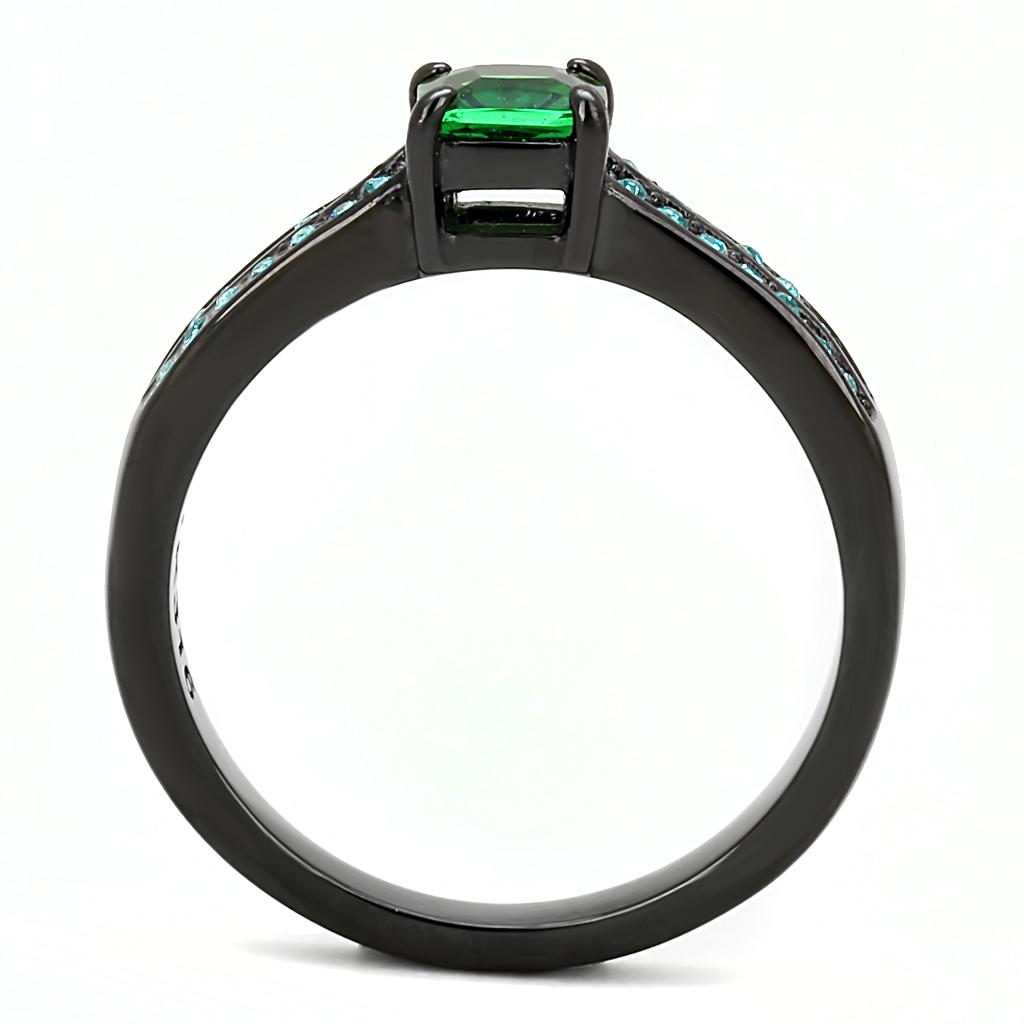 TK3064 - IP Black(Ion Plating) Stainless Steel Ring with Synthetic Synthetic Glass in Emerald LuxuryLifeWay Online Store