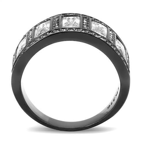 TK3168 - IP Black(Ion Plating) Stainless Steel Ring with AAA Grade CZ  in Clear LuxuryLifeWay Online Store
