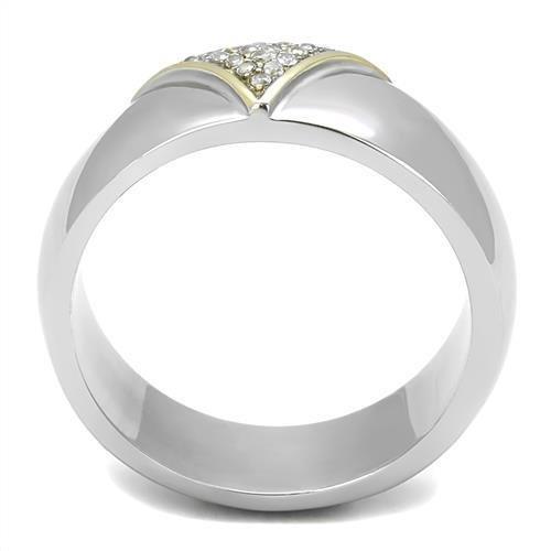 TK3187 - Two-Tone IP Gold (Ion Plating) Stainless Steel Ring with AAA Grade CZ  in Clear LuxuryLifeWay Online Store