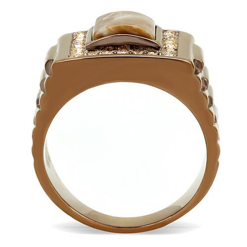 TK3190 - IP Coffee light Stainless Steel Ring with Semi-Precious Rain Flower Stone in Brown LuxuryLifeWay Online Store