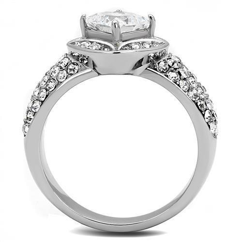 TK3206 - High polished (no plating) Stainless Steel Ring with AAA Grade CZ  in Clear LuxuryLifeWay Online Store