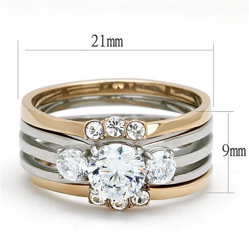 TK3212 - Two-Tone IP Rose Gold Stainless Steel Ring with AAA Grade CZ  in Clear LuxuryLifeWay Online Store