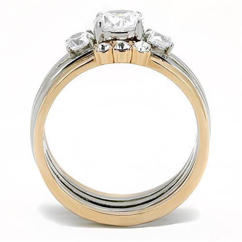 TK3212 - Two-Tone IP Rose Gold Stainless Steel Ring with AAA Grade CZ  in Clear LuxuryLifeWay Online Store