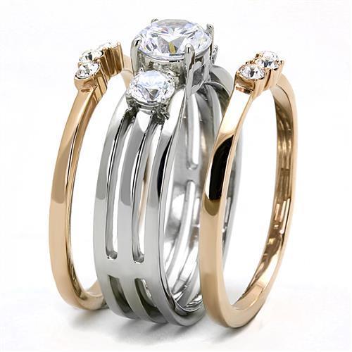 TK3212 - Two-Tone IP Rose Gold Stainless Steel Ring with AAA Grade CZ  in Clear LuxuryLifeWay Online Store