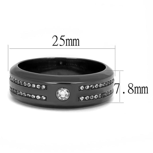 TK3275 - IP Light Black  (IP Gun) Stainless Steel Ring with AAA Grade CZ  in Clear LuxuryLifeWay Online Store