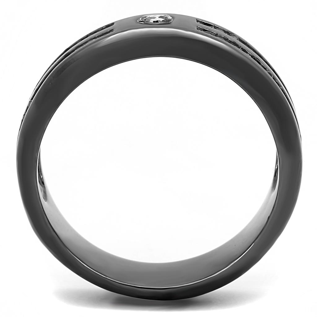 TK3275 - IP Light Black  (IP Gun) Stainless Steel Ring with AAA Grade CZ  in Clear LuxuryLifeWay Online Store