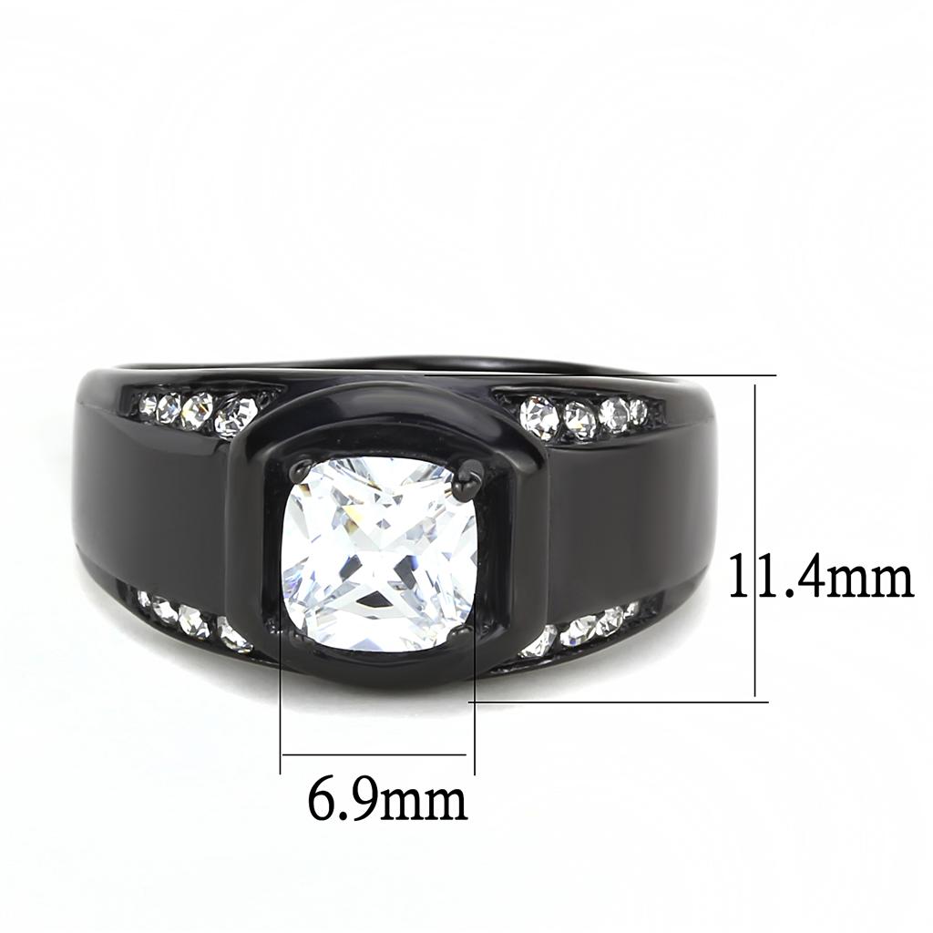 TK3467 - IP Black(Ion Plating) Stainless Steel Ring with AAA Grade CZ  in Clear LuxuryLifeWay Online Store