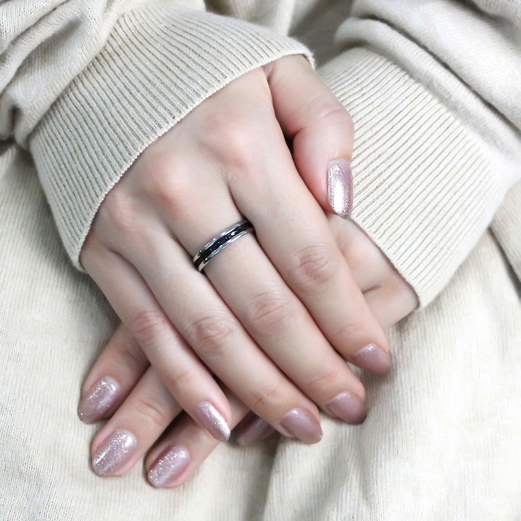TK3502 - Two-Tone IP Black (Ion Plating) Stainless Steel Ring with No Stone LuxuryLifeWay Online Store