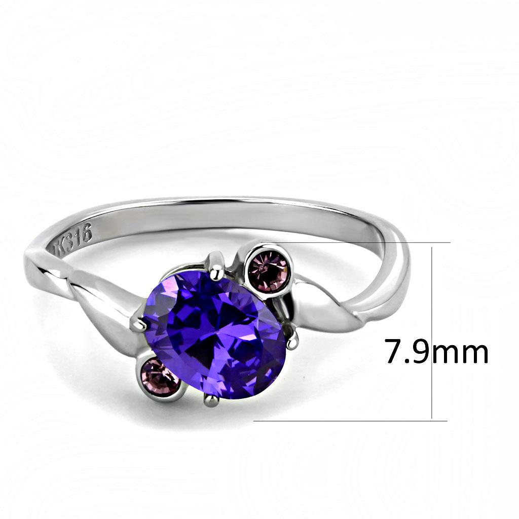 TK3525 - High polished (no plating) Stainless Steel Ring with AAA Grade CZ  in Tanzanite LuxuryLifeWay Online Store