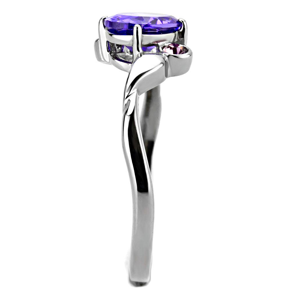 TK3525 - High polished (no plating) Stainless Steel Ring with AAA Grade CZ  in Tanzanite LuxuryLifeWay Online Store