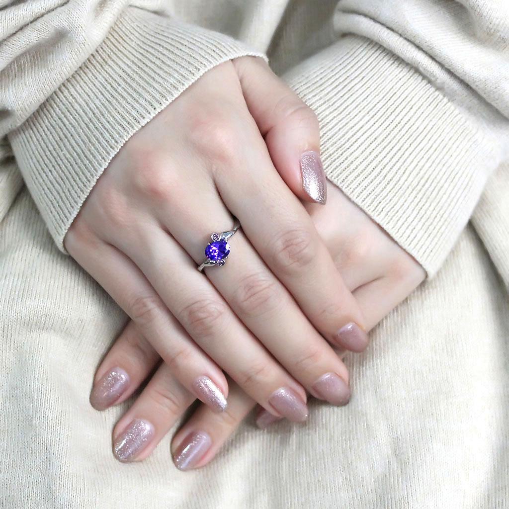 TK3525 - High polished (no plating) Stainless Steel Ring with AAA Grade CZ  in Tanzanite LuxuryLifeWay Online Store
