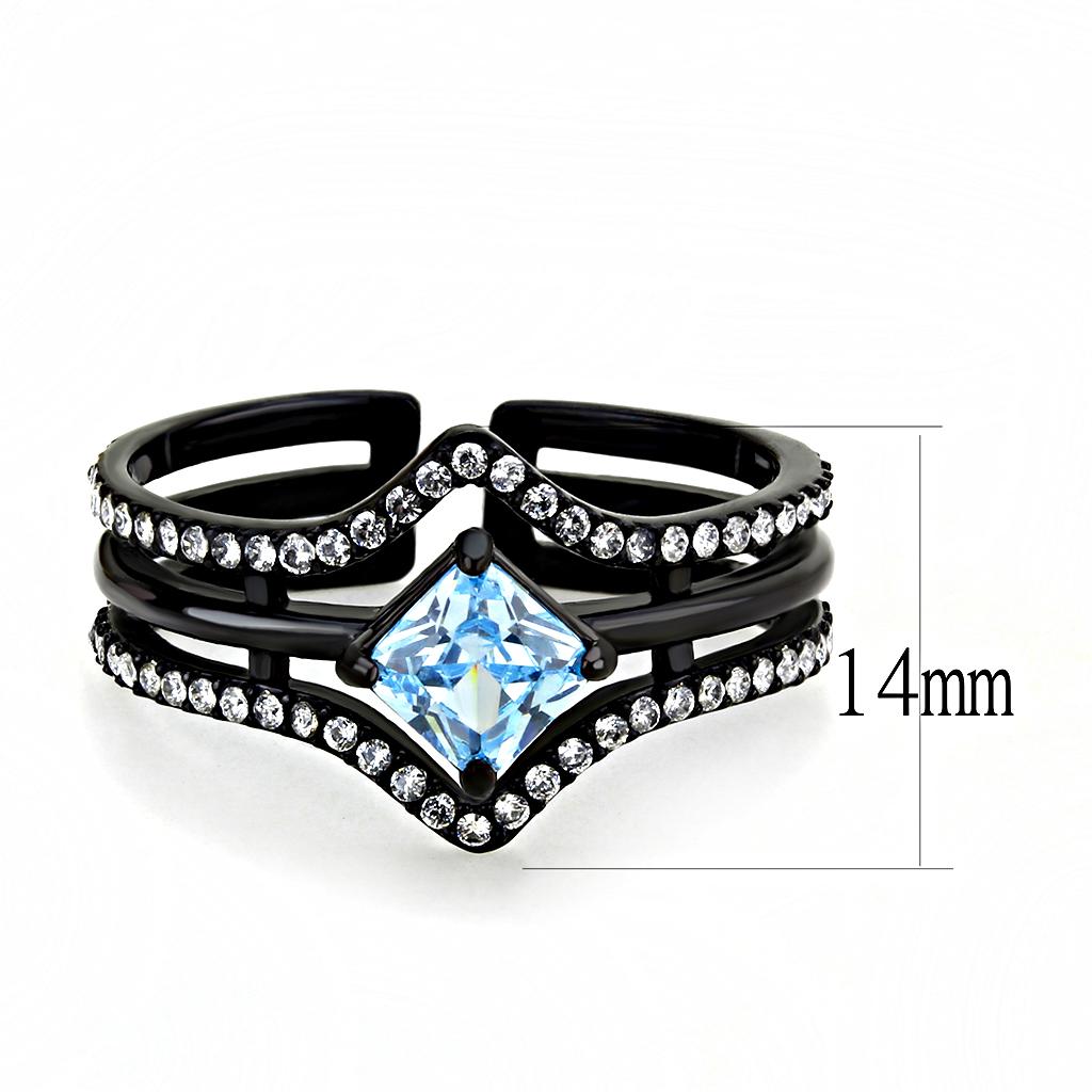 TK3562 - IP Black(Ion Plating) Stainless Steel Ring with AAA Grade CZ  in Sea Blue LuxuryLifeWay Online Store
