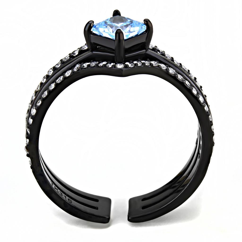 TK3562 - IP Black(Ion Plating) Stainless Steel Ring with AAA Grade CZ  in Sea Blue LuxuryLifeWay Online Store