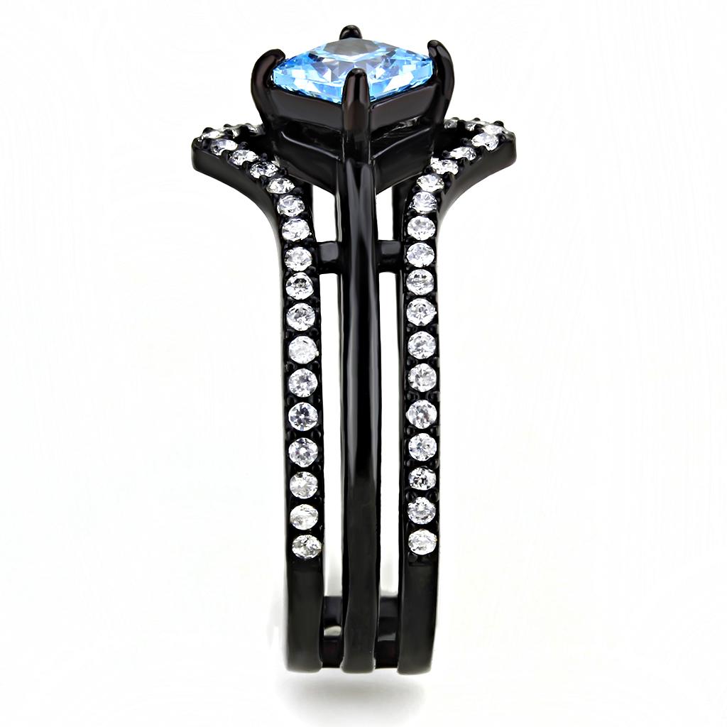 TK3562 - IP Black(Ion Plating) Stainless Steel Ring with AAA Grade CZ  in Sea Blue LuxuryLifeWay Online Store