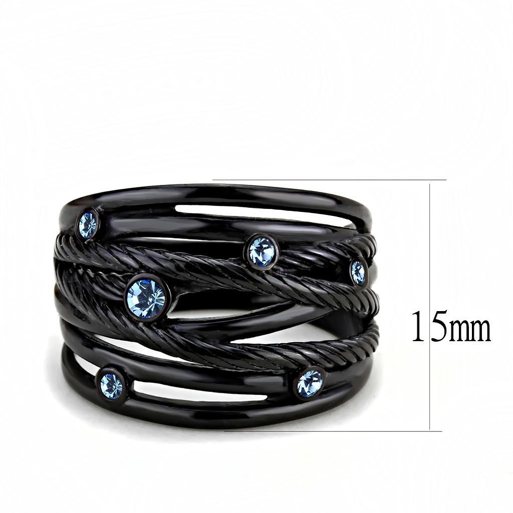 TK3564 - IP Black(Ion Plating) Stainless Steel Ring with Top Grade Crystal  in Sea Blue LuxuryLifeWay Online Store