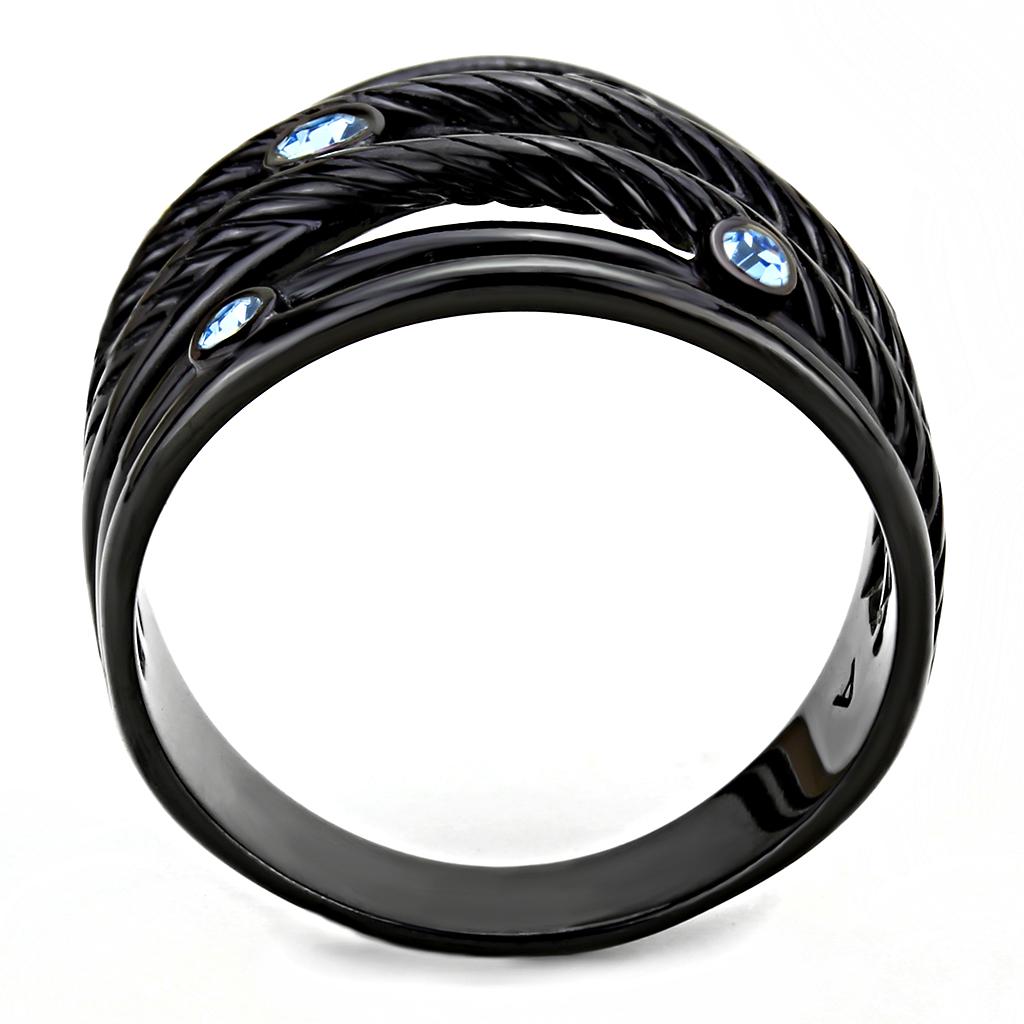 TK3564 - IP Black(Ion Plating) Stainless Steel Ring with Top Grade Crystal  in Sea Blue LuxuryLifeWay Online Store