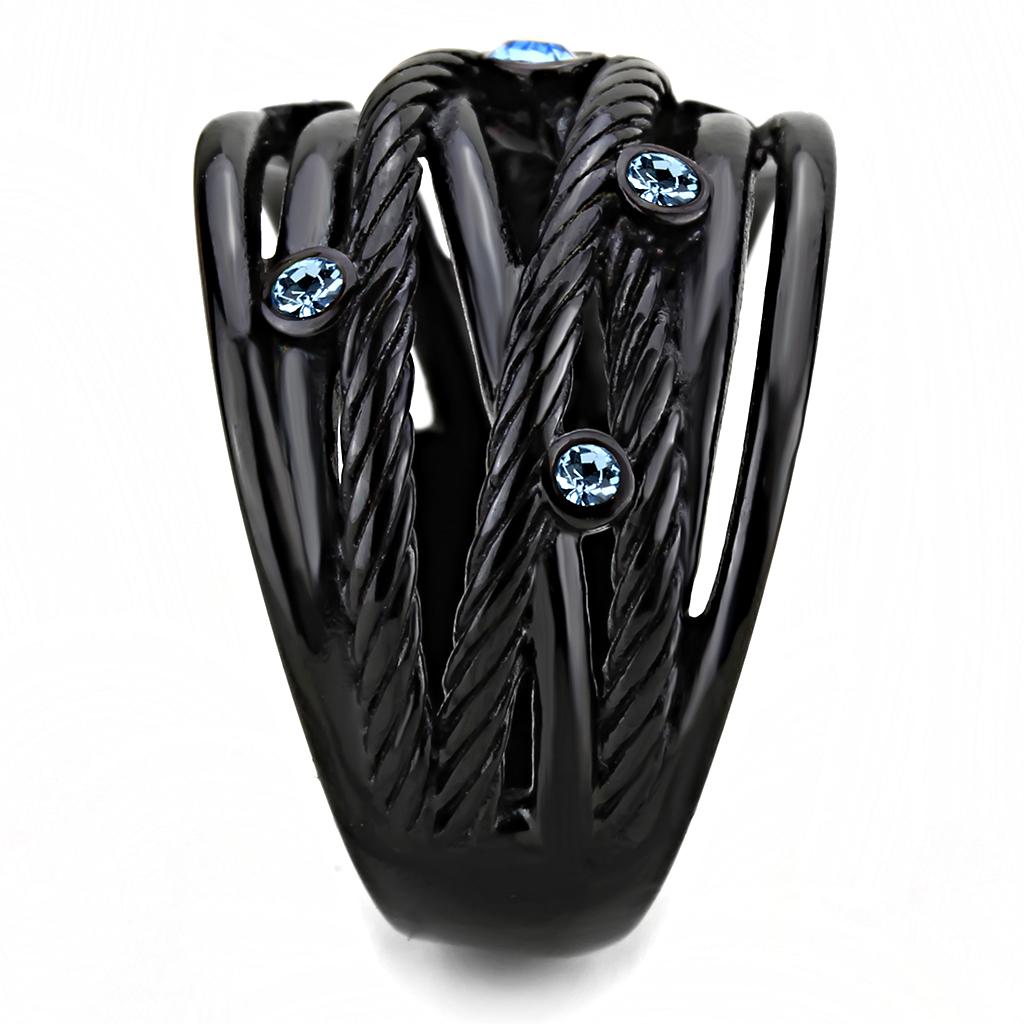 TK3564 - IP Black(Ion Plating) Stainless Steel Ring with Top Grade Crystal  in Sea Blue LuxuryLifeWay Online Store