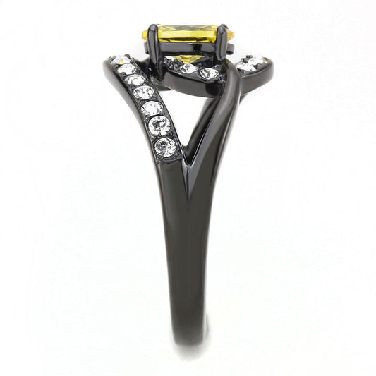 TK3571 - IP Black(Ion Plating) Stainless Steel Ring with AAA Grade CZ  in Topaz LuxuryLifeWay Online Store