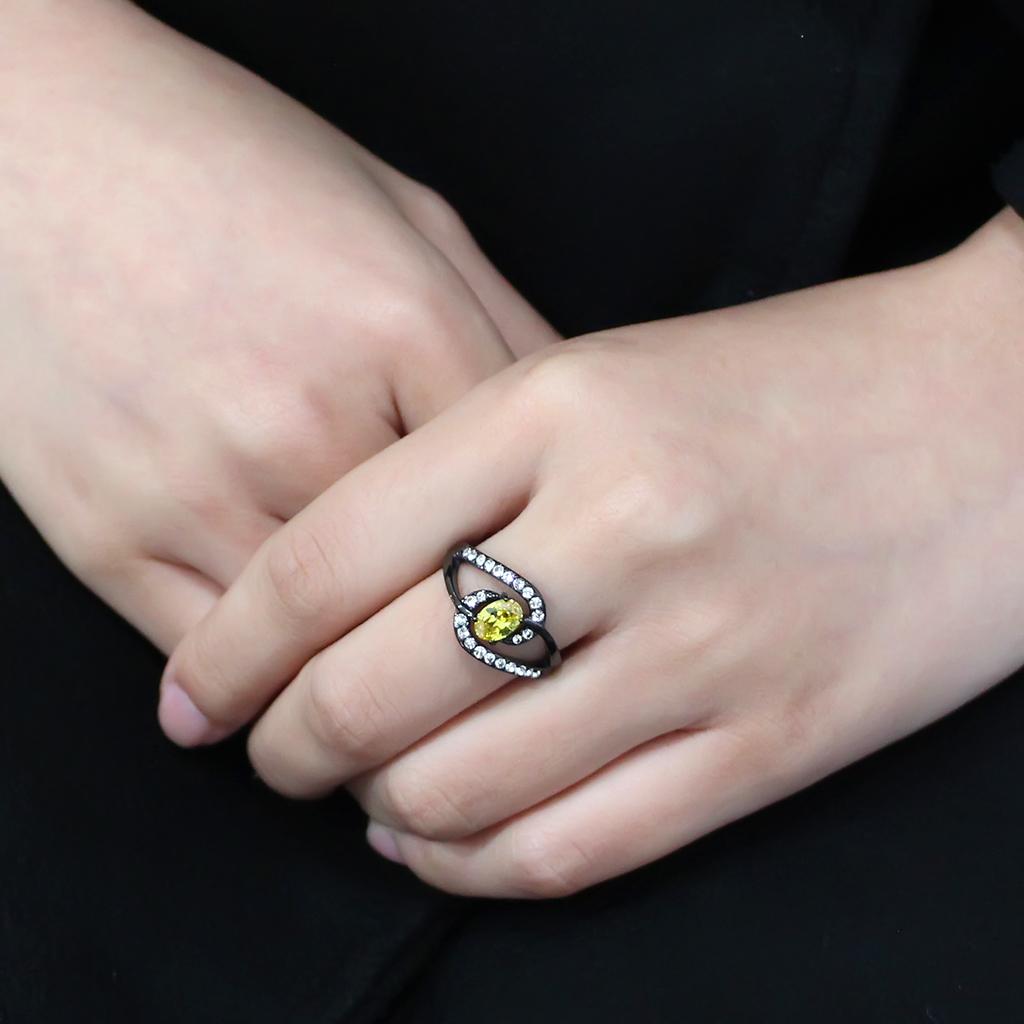 TK3571 - IP Black(Ion Plating) Stainless Steel Ring with AAA Grade CZ  in Topaz LuxuryLifeWay Online Store