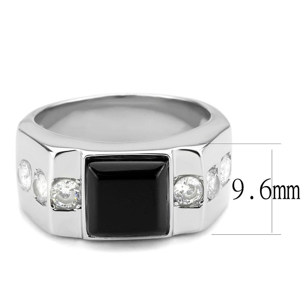 TK3615 - High polished (no plating) Stainless Steel Ring with Synthetic Onyx in Jet LuxuryLifeWay Online Store