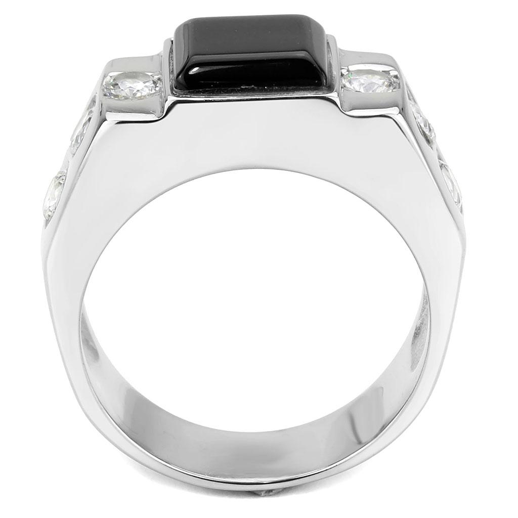 TK3615 - High polished (no plating) Stainless Steel Ring with Synthetic Onyx in Jet LuxuryLifeWay Online Store