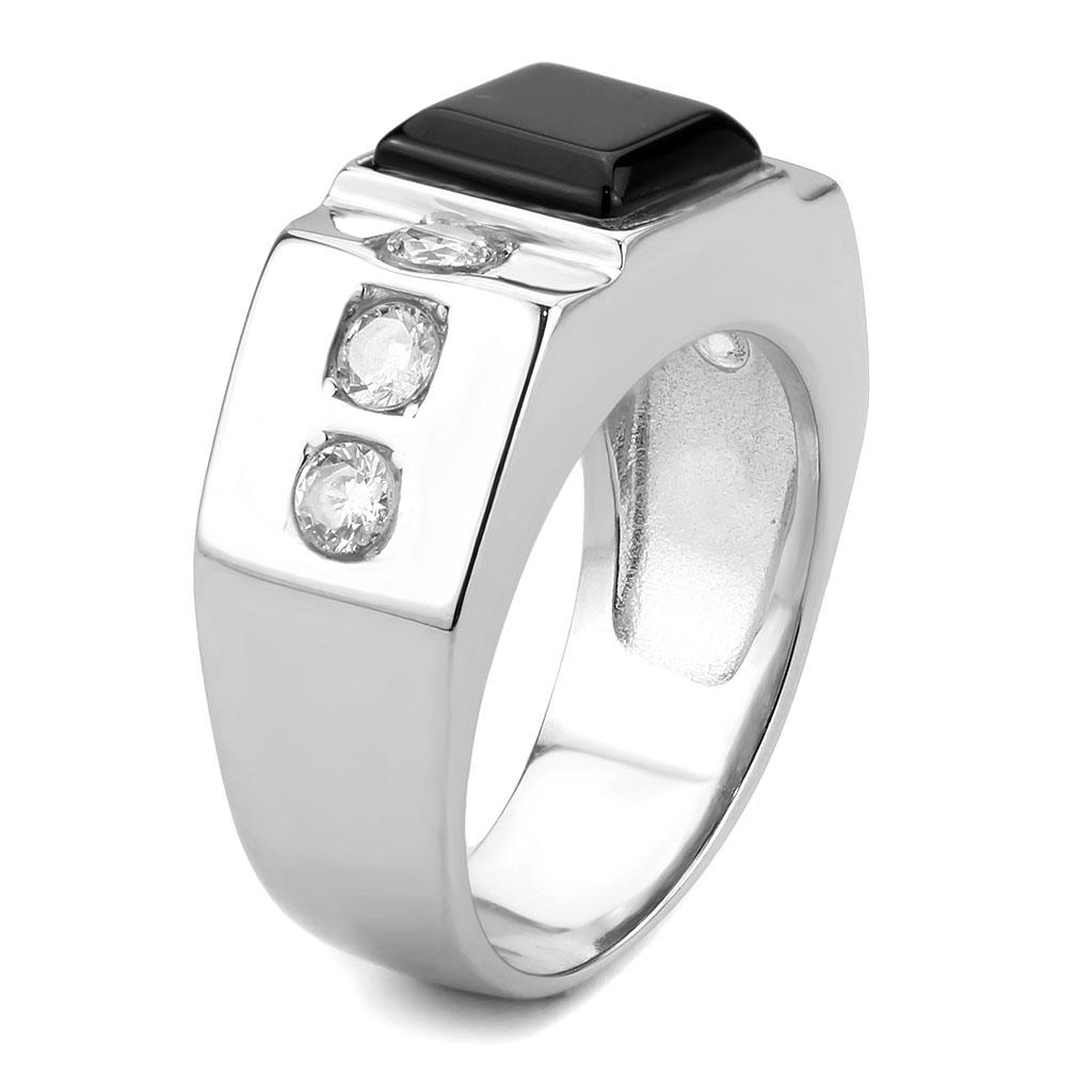 TK3615 - High polished (no plating) Stainless Steel Ring with Synthetic Onyx in Jet LuxuryLifeWay Online Store