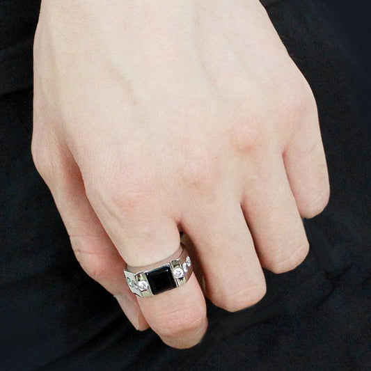 TK3615 - High polished (no plating) Stainless Steel Ring with Synthetic Onyx in Jet LuxuryLifeWay Online Store