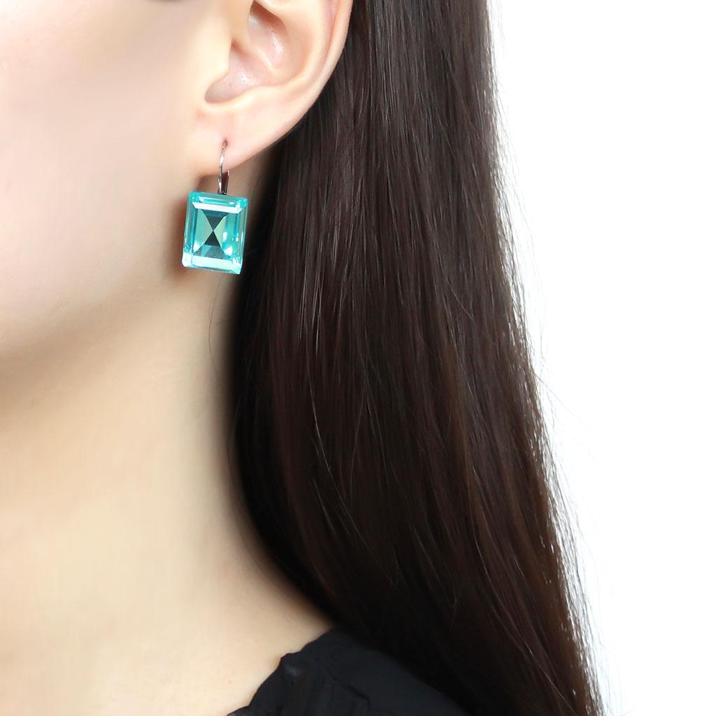 TK3649 - High polished (no plating) Stainless Steel Earrings with Top Grade Crystal  in Sea Blue LuxuryLifeWay Online Store