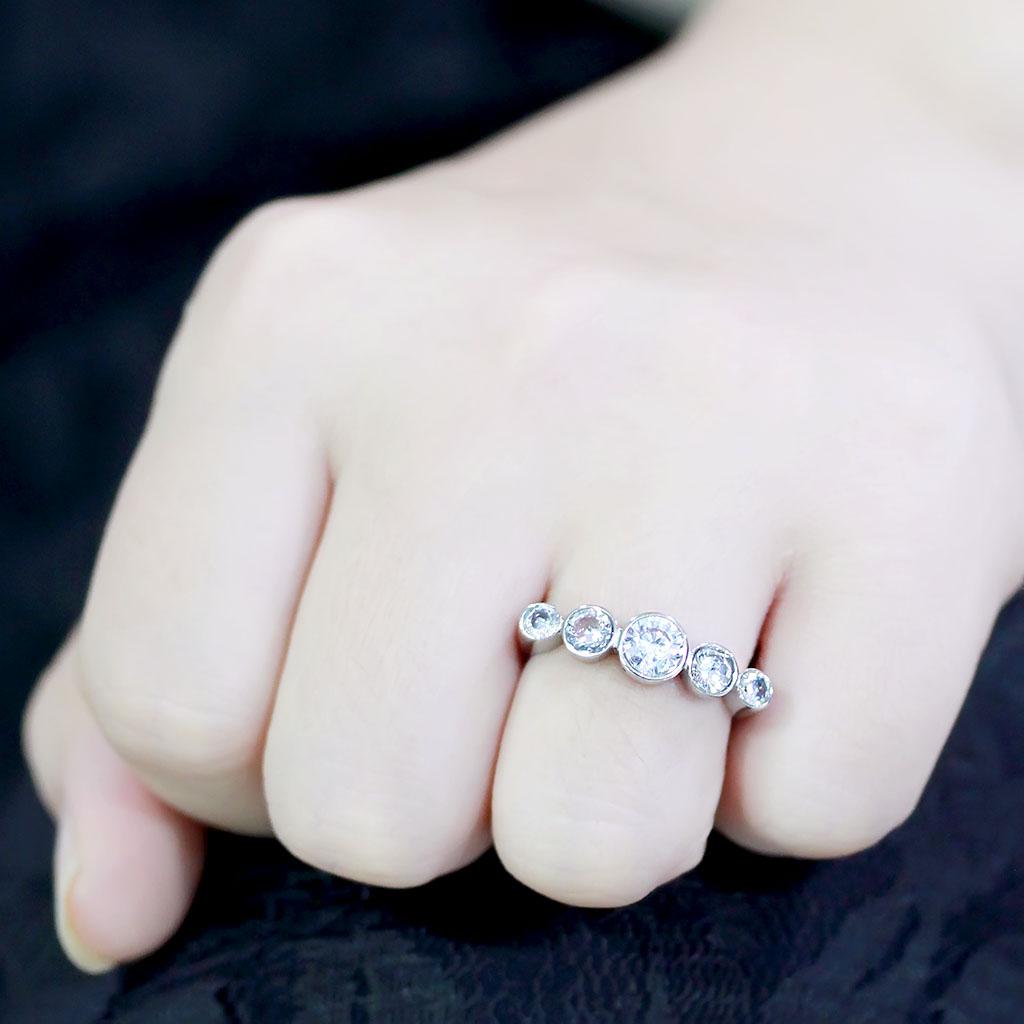 TK3697 - High polished (no plating) Stainless Steel Ring with AAA Grade CZ  in Clear LuxuryLifeWay Online Store
