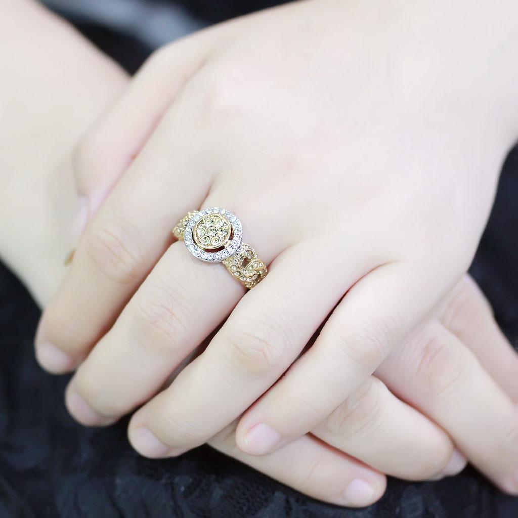TK3704 - Two-Tone IP Gold (Ion Plating) Stainless Steel Ring with Top Grade Crystal  in Multi Color LuxuryLifeWay Online Store