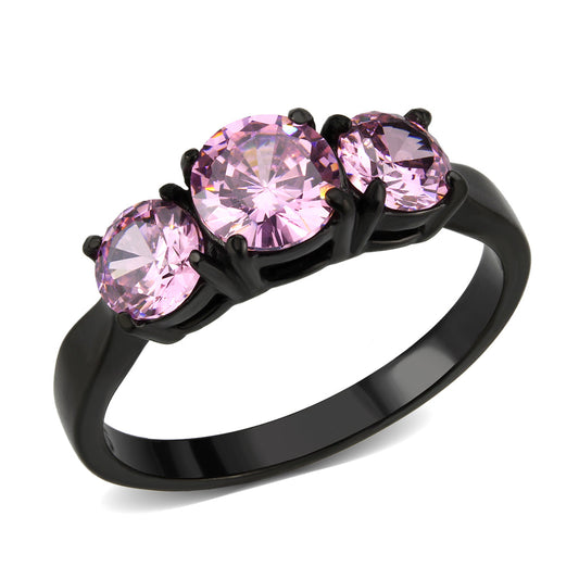 TK3742 - IP Black Stainless Steel Ring with AAA Grade CZ in Rose LuxuryLifeWay Online Store