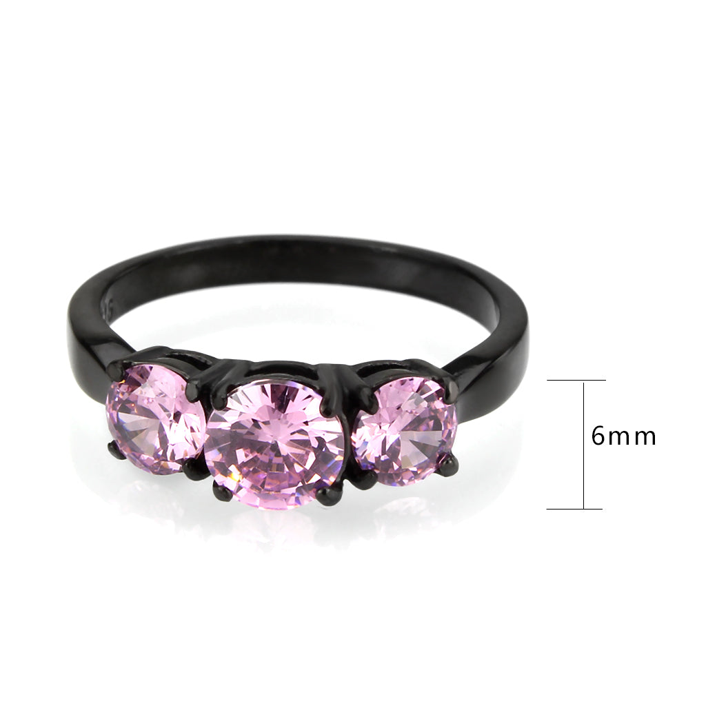 TK3742 - IP Black Stainless Steel Ring with AAA Grade CZ in Rose LuxuryLifeWay Online Store