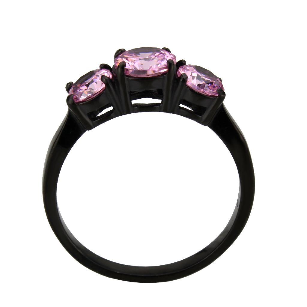 TK3742 - IP Black Stainless Steel Ring with AAA Grade CZ in Rose LuxuryLifeWay Online Store
