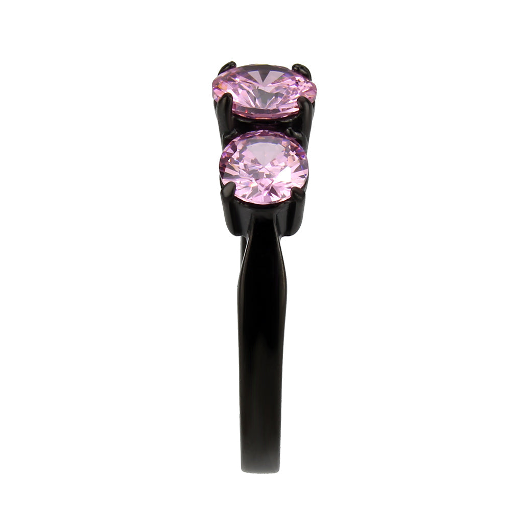 TK3742 - IP Black Stainless Steel Ring with AAA Grade CZ in Rose LuxuryLifeWay Online Store