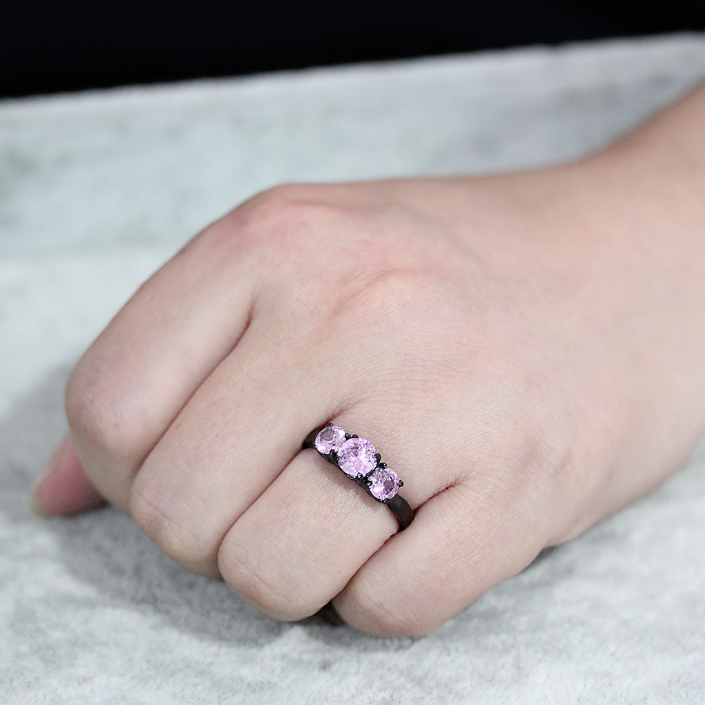 TK3742 - IP Black Stainless Steel Ring with AAA Grade CZ in Rose LuxuryLifeWay Online Store