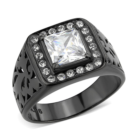 TK3763 - IP Black (Ion Plating) Stainless Steel Ring with AAA Grade CZ in Clear LuxuryLifeWay Online Store