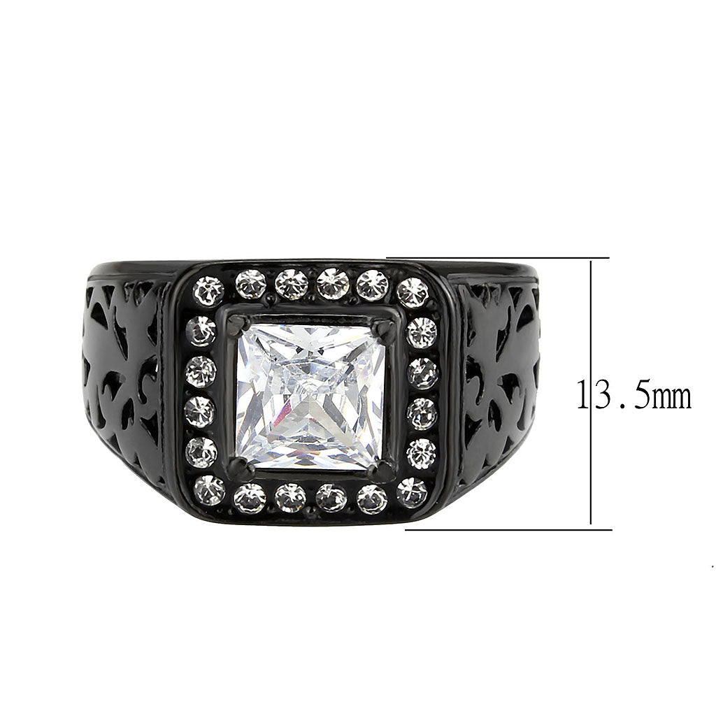 TK3763 - IP Black (Ion Plating) Stainless Steel Ring with AAA Grade CZ in Clear LuxuryLifeWay Online Store