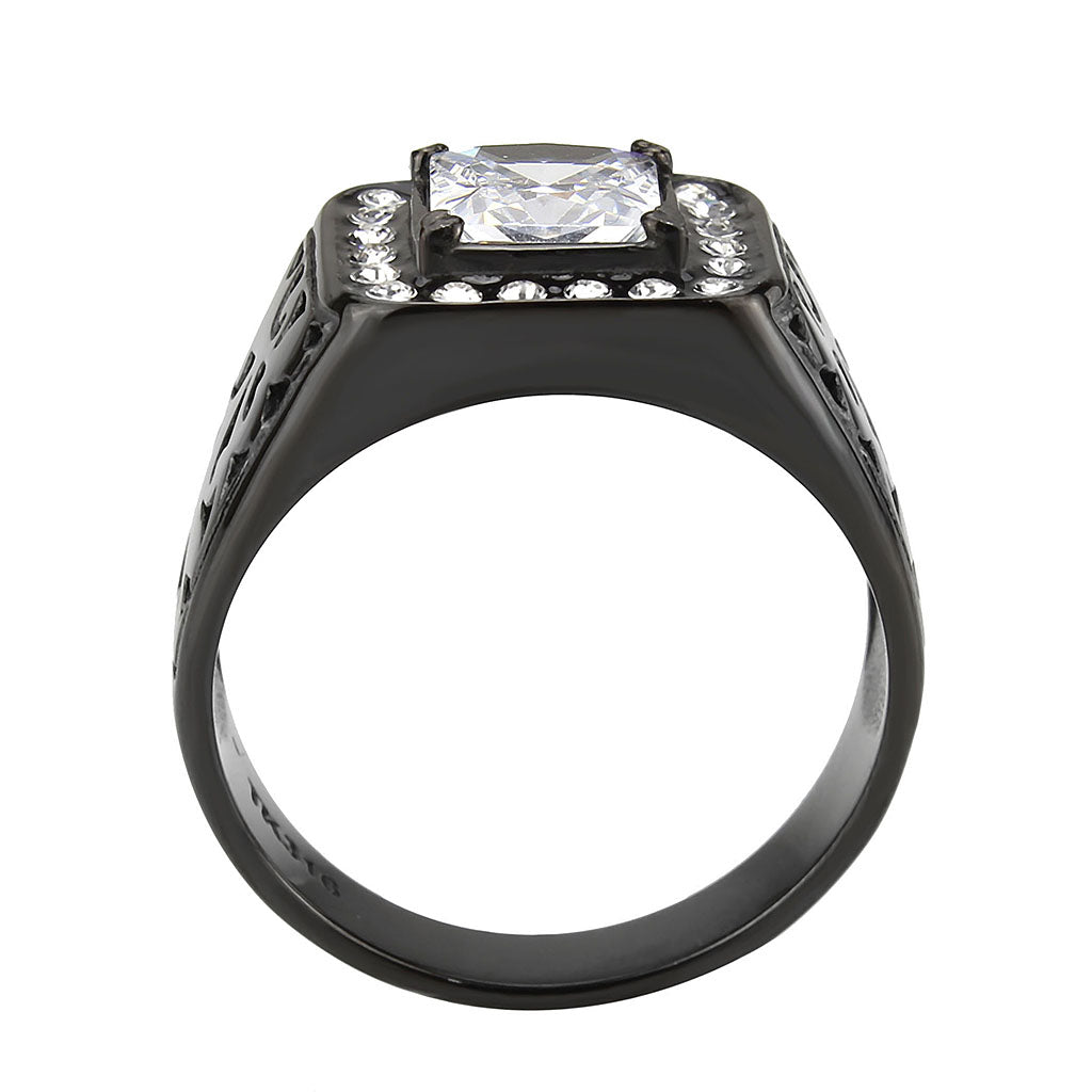 TK3763 - IP Black (Ion Plating) Stainless Steel Ring with AAA Grade CZ in Clear LuxuryLifeWay Online Store