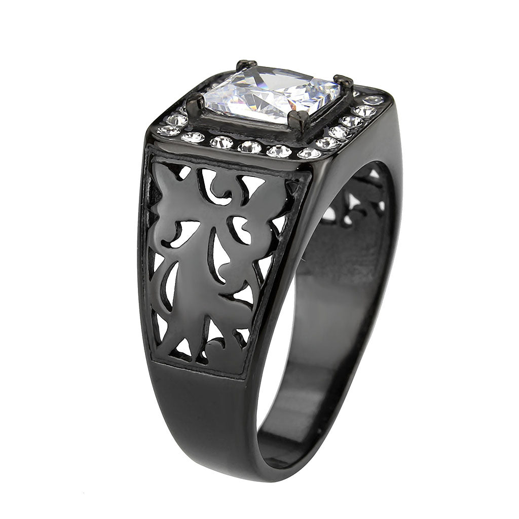 TK3763 - IP Black (Ion Plating) Stainless Steel Ring with AAA Grade CZ in Clear LuxuryLifeWay Online Store
